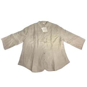 Lintico 100% Linen Amelia Mandarin Collar Button Down Blouse Beige Size XL